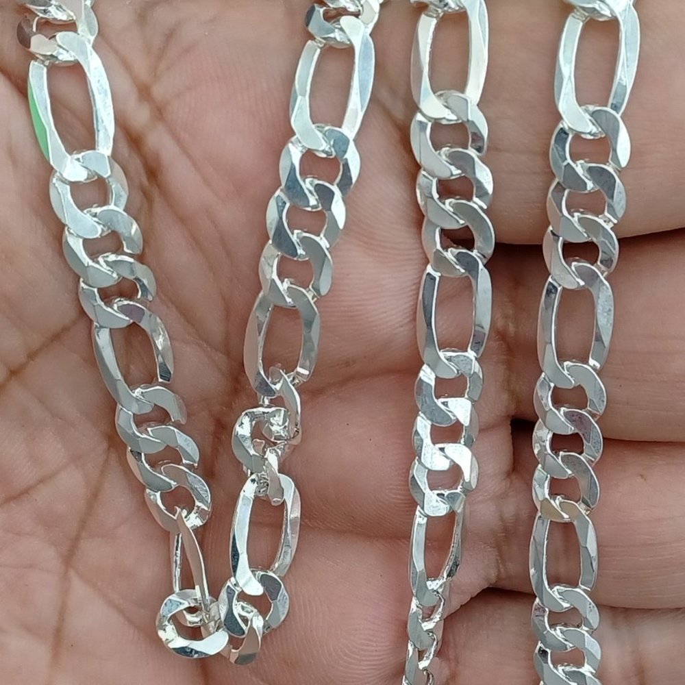 925 Sterling Silver Solid Chain Figaro Style - image 6